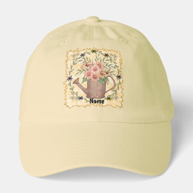 Pink Daisy flowers Watercan  Hat (Front)