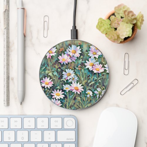 Pink Daisy Garden Art Floral Charger