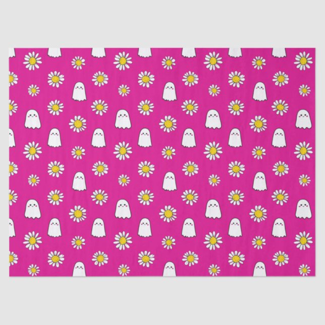 Pink Daisy Ghost Halloween Tissue Paper (Front)