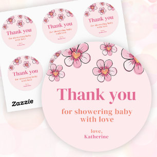 Pink Daisy Girl Baby Shower Thank You Classic Round Sticker