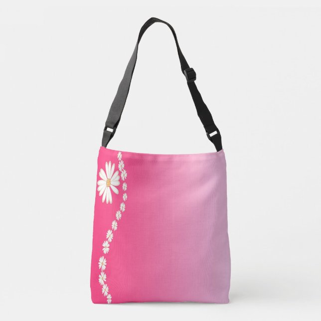 Pink Daisy Gradient Floral Aesthetic Design Crossbody Bag (Back)