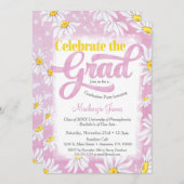 Pink Daisy Graduation Party Invitation Cute Floral (Front/Back)