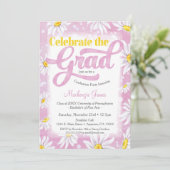 Pink Daisy Graduation Party Invitation Cute Floral (Standing Front)