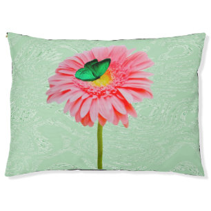Pink Daisy Green Butterfly Pet Bed