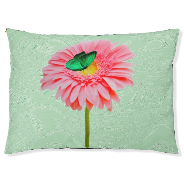 Pink Daisy Green Butterfly Pet Bed (Front)