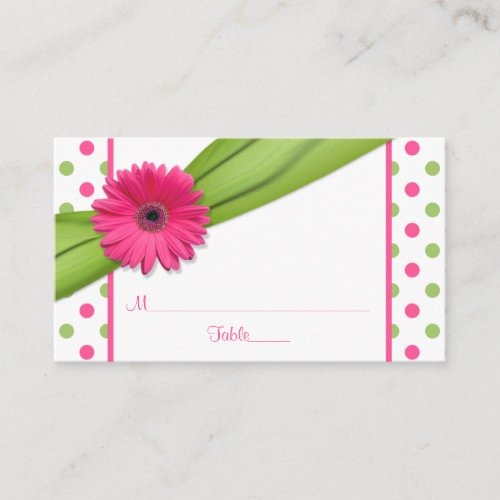 Pink Daisy Green Polka Dot Ribbon Place Cards Business Card Template