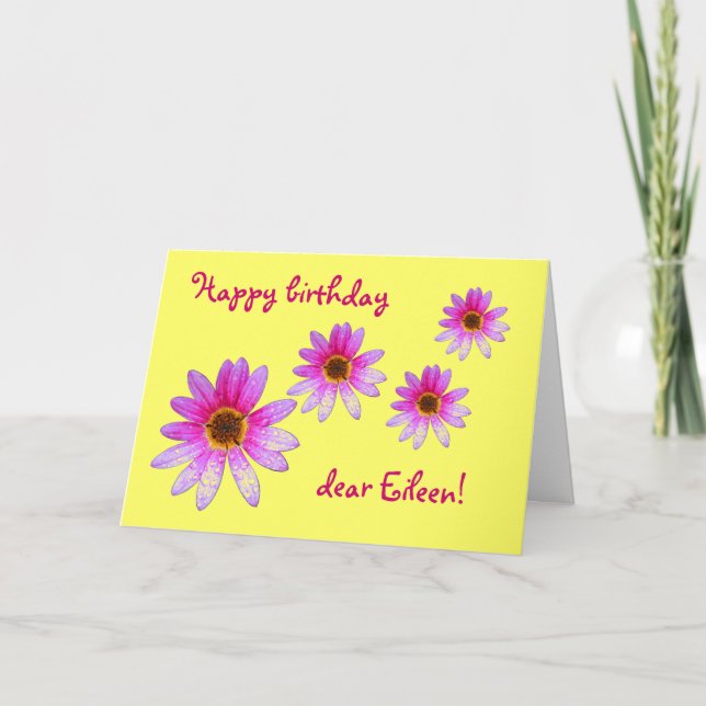 Pink Daisy Happy Birthday Eileen card (Front)