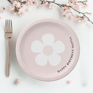 Pink Daisy Happy Birthday Paper Plates