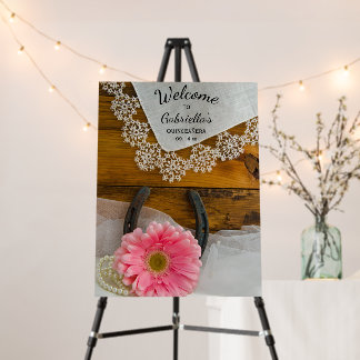 Pink Daisy Horseshoe and Lace Western Quinceañera Foam Board