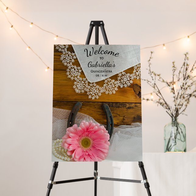 Pink Daisy Horseshoe and Lace Western Quinceañera  Foam Board (In Situ (Stand))