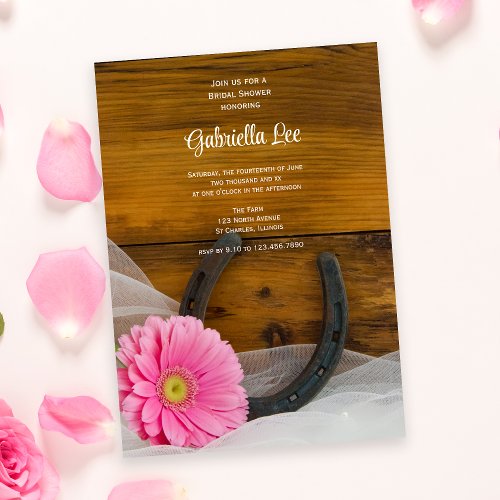 Pink Daisy and Horseshoe Country Bridal Shower Cards