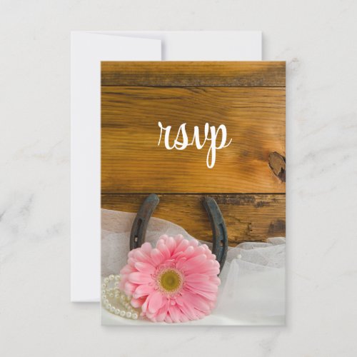 Pink Daisy Horseshoe Country Western Wedding RSVP