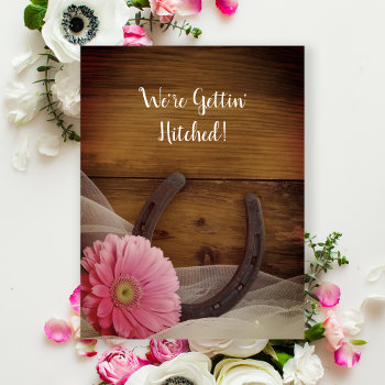 Pink Daisy Horseshoe Western Wedding Save The Date Announcement Postcard by loraseverson at Zazzle