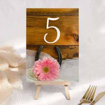 Pink Daisy Horseshoe Western Wedding Table Numbers by loraseverson at Zazzle