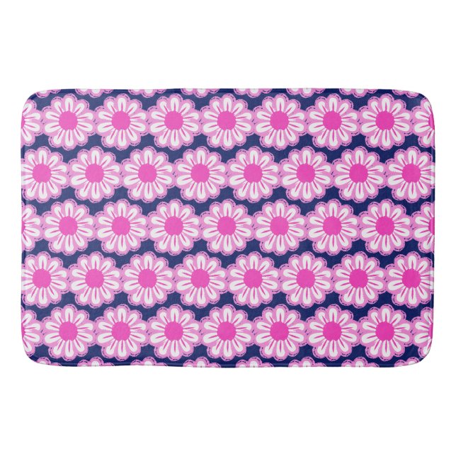 Pink Daisy Illustration Bath Mat (Front)