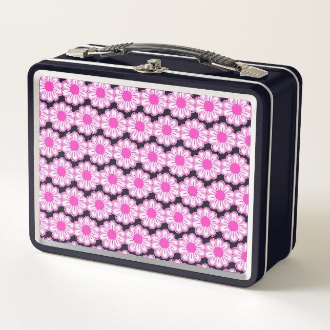 Pink Daisy Illustration Metal Lunch Box (Front)