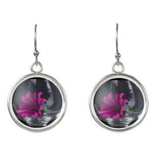 Pink Daisy In A Wine Glass Earrings