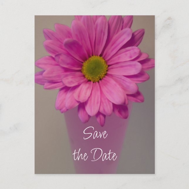 Pink Daisy in Vase Wedding Save the Date Announcement Postcard (Front)