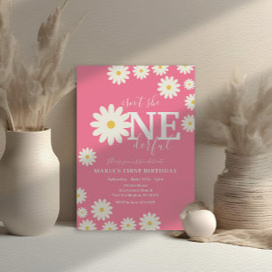 Pink Daisy Isn't she ONEderful First Birthday  Invitation
