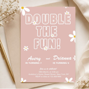 Pink Daisy Joint Sibling Birthday Invitation