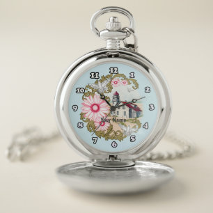 Pink Daisy Lighthouse Pocket Watch