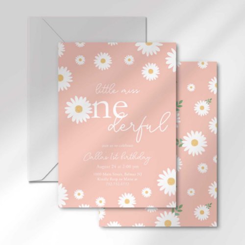Pink Daisy Little Miss Onederful Invitation