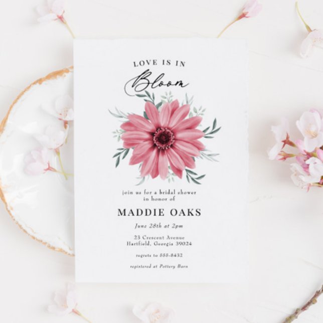 Pink Daisy "Love is in Bloom" Bridal Shower Invitation (Creator Uploaded)