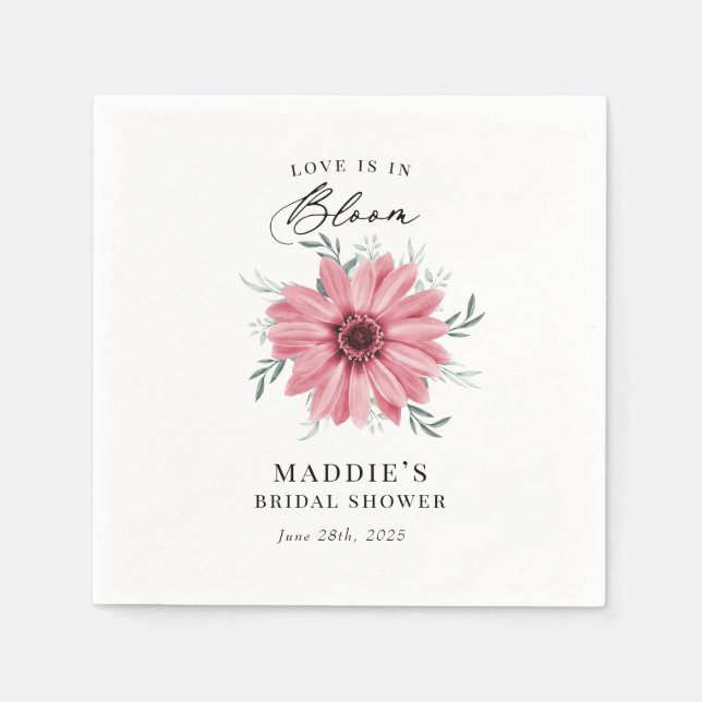 Pink Daisy "Love is in Bloom" Bridal Shower Napkins (Front)