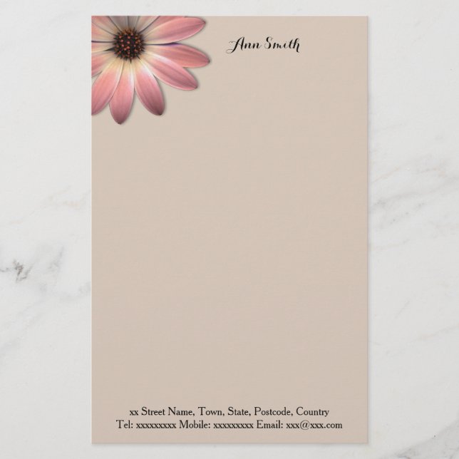 Pink Daisy - Mink Leather Texture Image Background Stationery (Front)