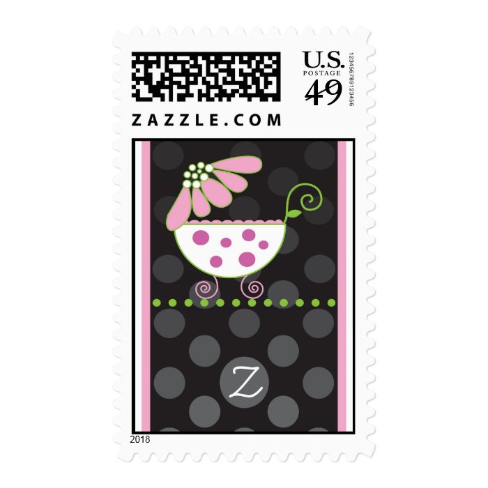 Pink Daisy Monogram Baby Carriage Stamp