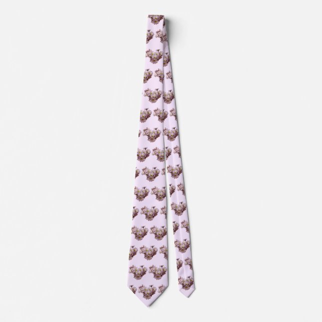 Pink Daisy Mums Heart Neck Tie (Front)