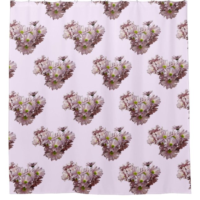 Pink Daisy Mums Heart Shower Curtain (Front)