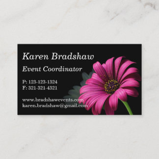 Pink Daisy on Black Event Planner Business Cards
