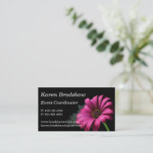 Pink Daisy on Black Event Planner Business Cards (Standing Front)