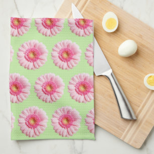 Pink Daisy on Mint Pastel Kitchen / Bath Towel
