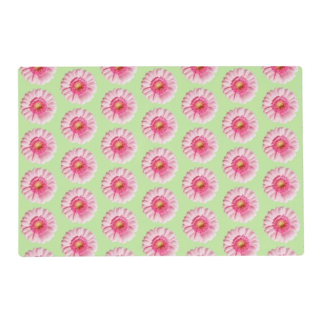 Pink Daisy on Mint Pastel Kitchen Placemat (Front)