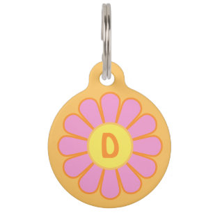 Pink Daisy on Orange Personalized Pet ID Tag