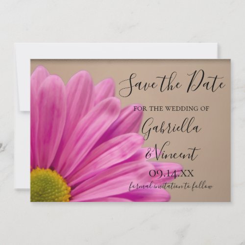 Pink Daisy on Tan Wedding Save the Date