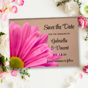 Pink Daisy on Tan Wedding Save the Date