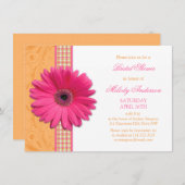 Pink Daisy Orange Plaid Recipe Bridal Shower Invitation (Front/Back)