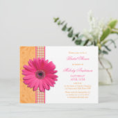 Pink Daisy Orange Plaid Recipe Bridal Shower Invitation (Standing Front)