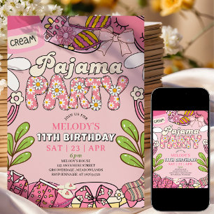 Pink Daisy Pajama Party Birthday  Invitation