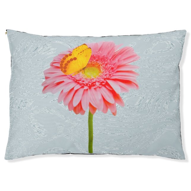 Pink Daisy Pale Blue Pet Bed (Front)