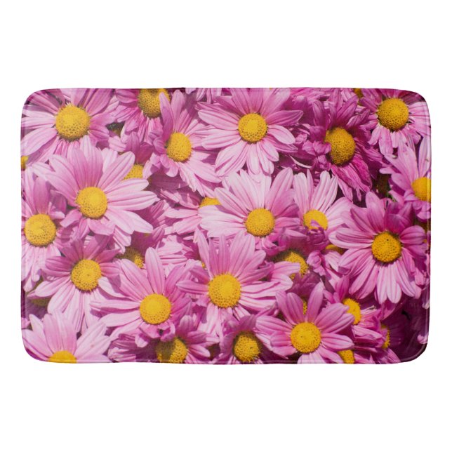 Pink daisy pattern bathroom mat (Front)