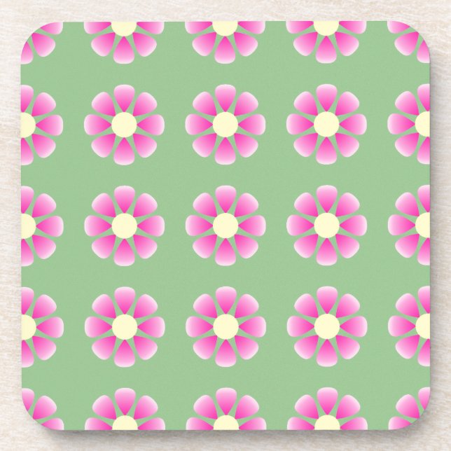 Pink daisy pattern beverage coaster (Front)