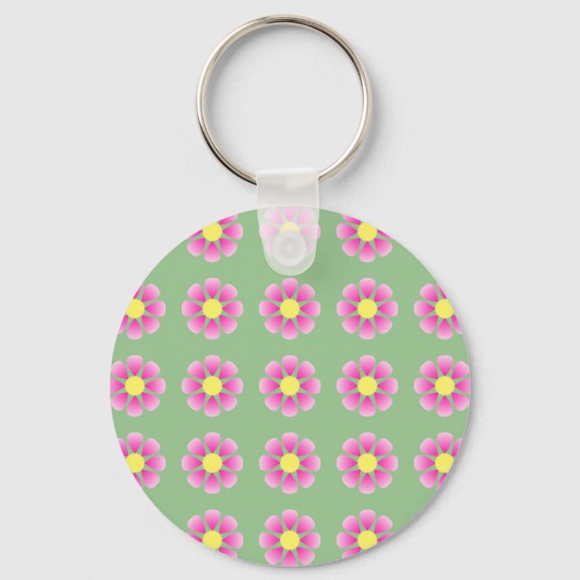 Pink daisy pattern keychain (Front)