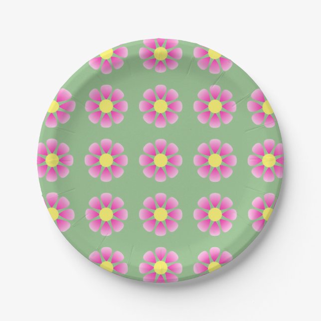 Pink daisy pattern paper plates (Front)