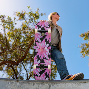 Pink daisy pattern, pink flowers skateboard