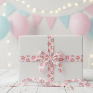 Pink Daisy Pattern Ribbon - Cute Floral Satin 