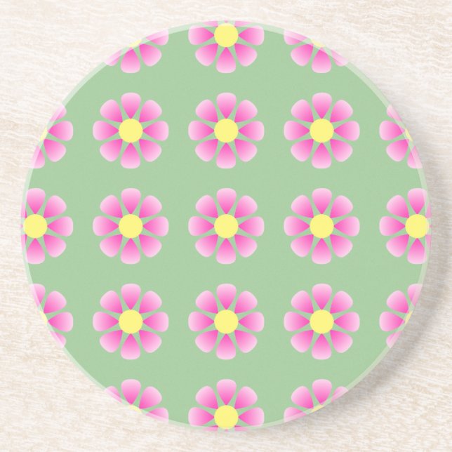 Pink daisy pattern sandstone coaster (Front)